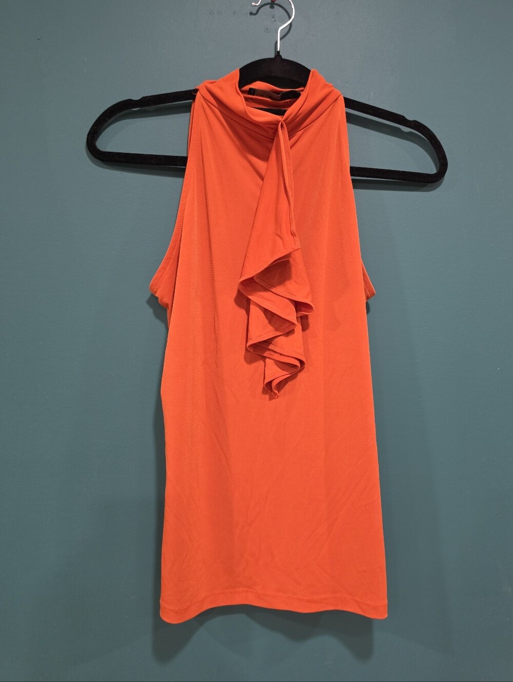 The Limited M Burnt Orange Ruffle Tie Neck Sleeveless Blouse